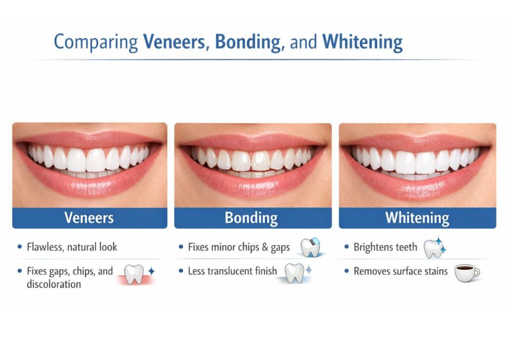 Veneers vs Bonding vs Whitening visual appeal