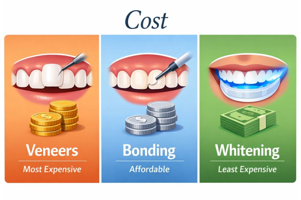 Veneers vs Bonding vs Whitening cost