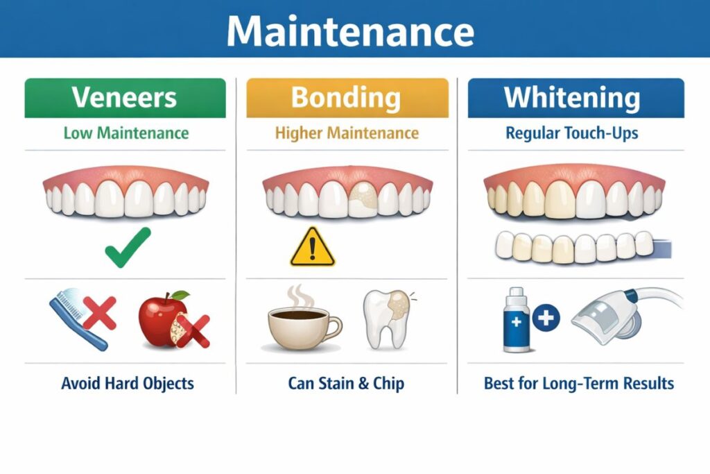 Veneers vs Bonding vs Whitening maintenance